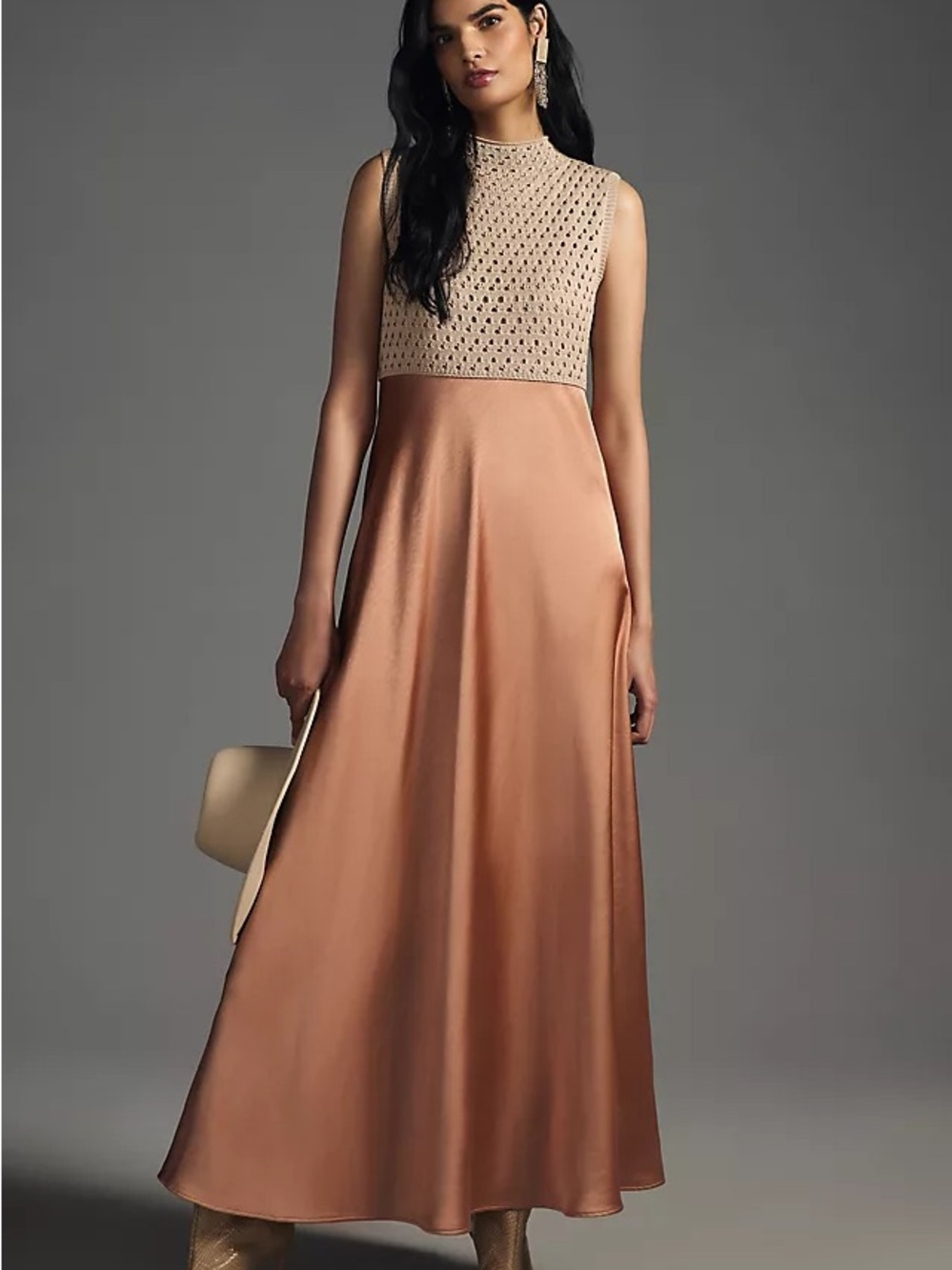 Mare Mare x Anthropologie Boho Satin Mock-Neck Sleeveless Maxi Dress $190